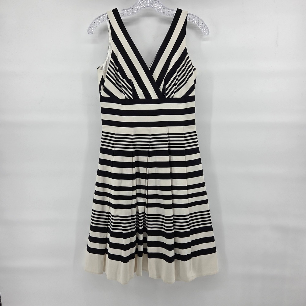 White House Black Market Striped Dress 2 Black White Fit Flare Chic Neutral